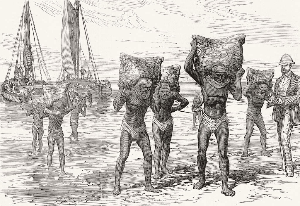 SOUTH AFRICA. Negroes unloading, Port Elizabeth  1878 old antique print